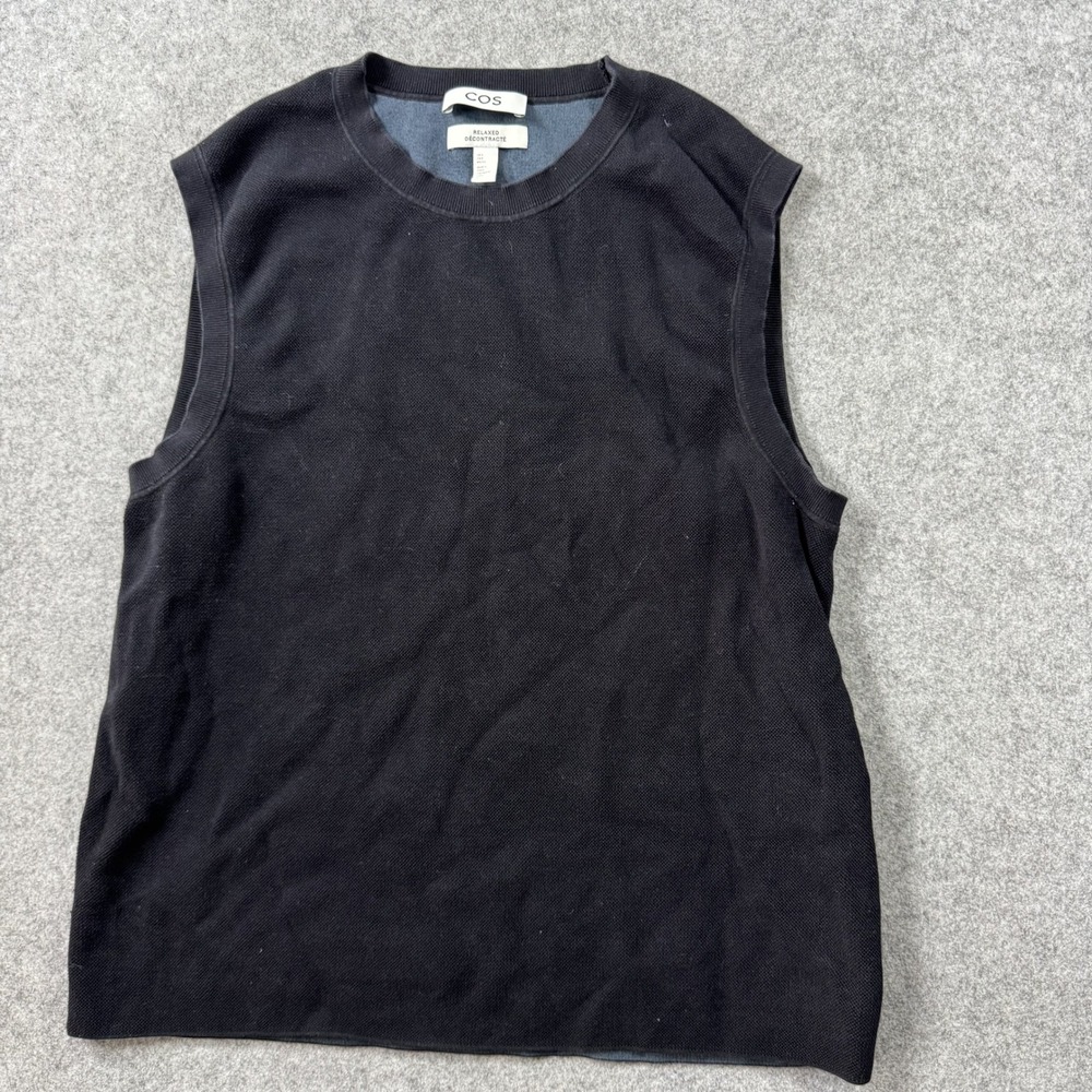 COS Relaxed Decontracte Knit Vest Small Black Cotton Polyamide Blend